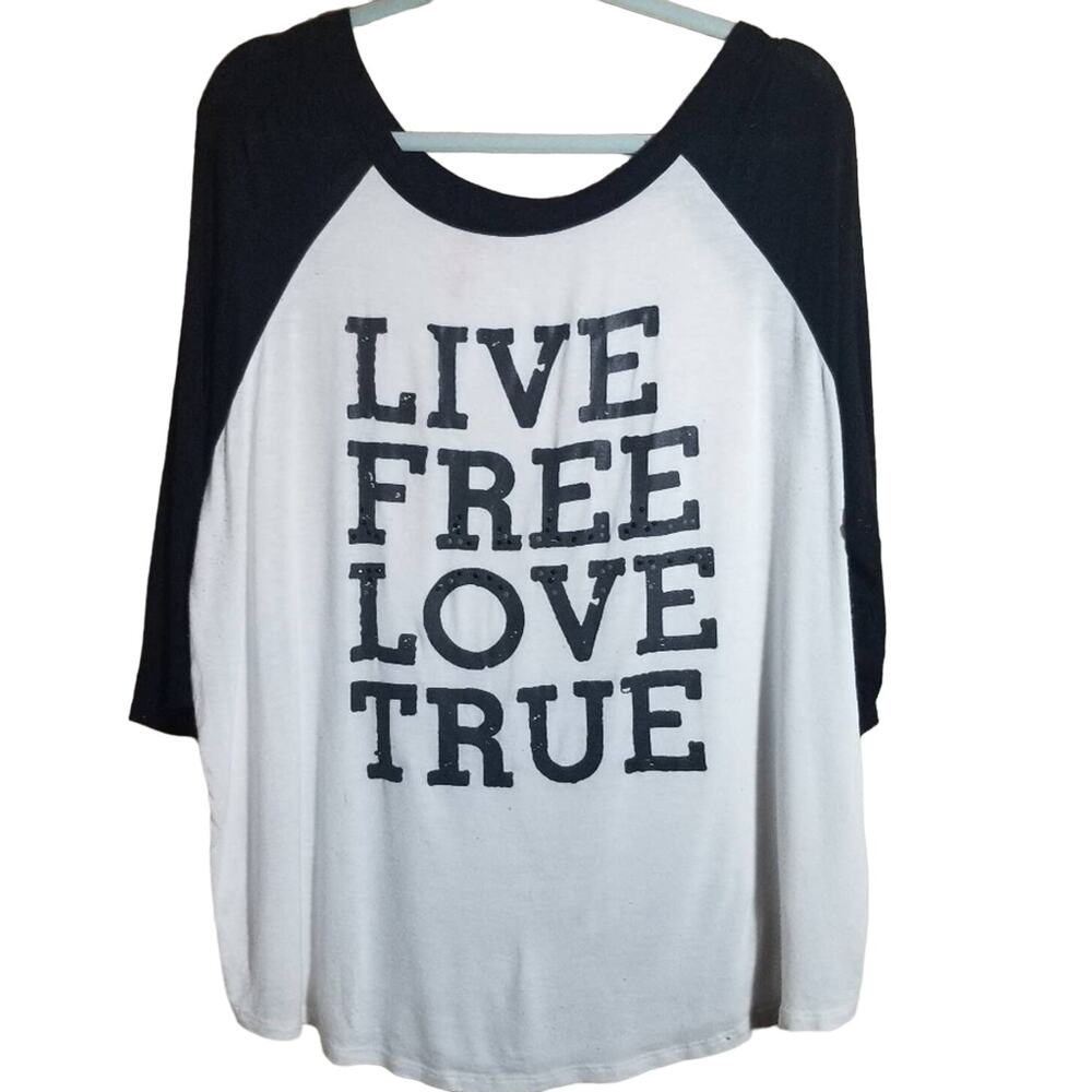 Plus Size Graphic Baseball Style Tee Women's Size 3X White T-shirt Live Love